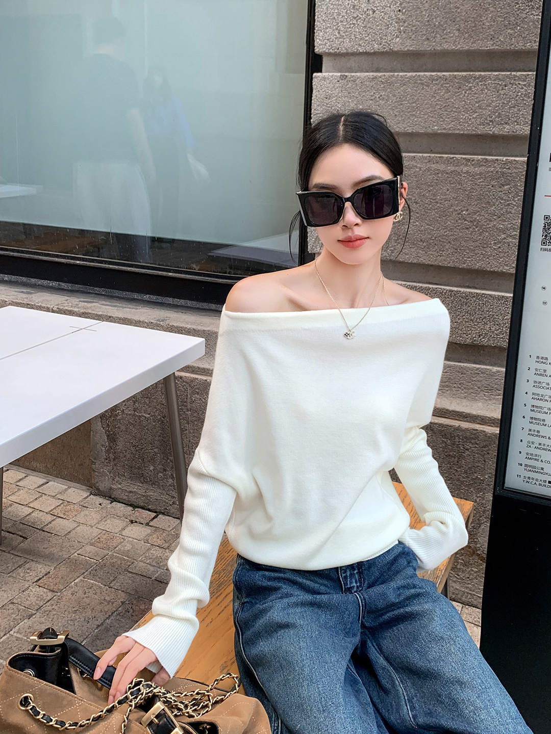 Off-Shoulder One-Shoulder Draped Neck Multi-Way Knit Sweater for Women - Image 3