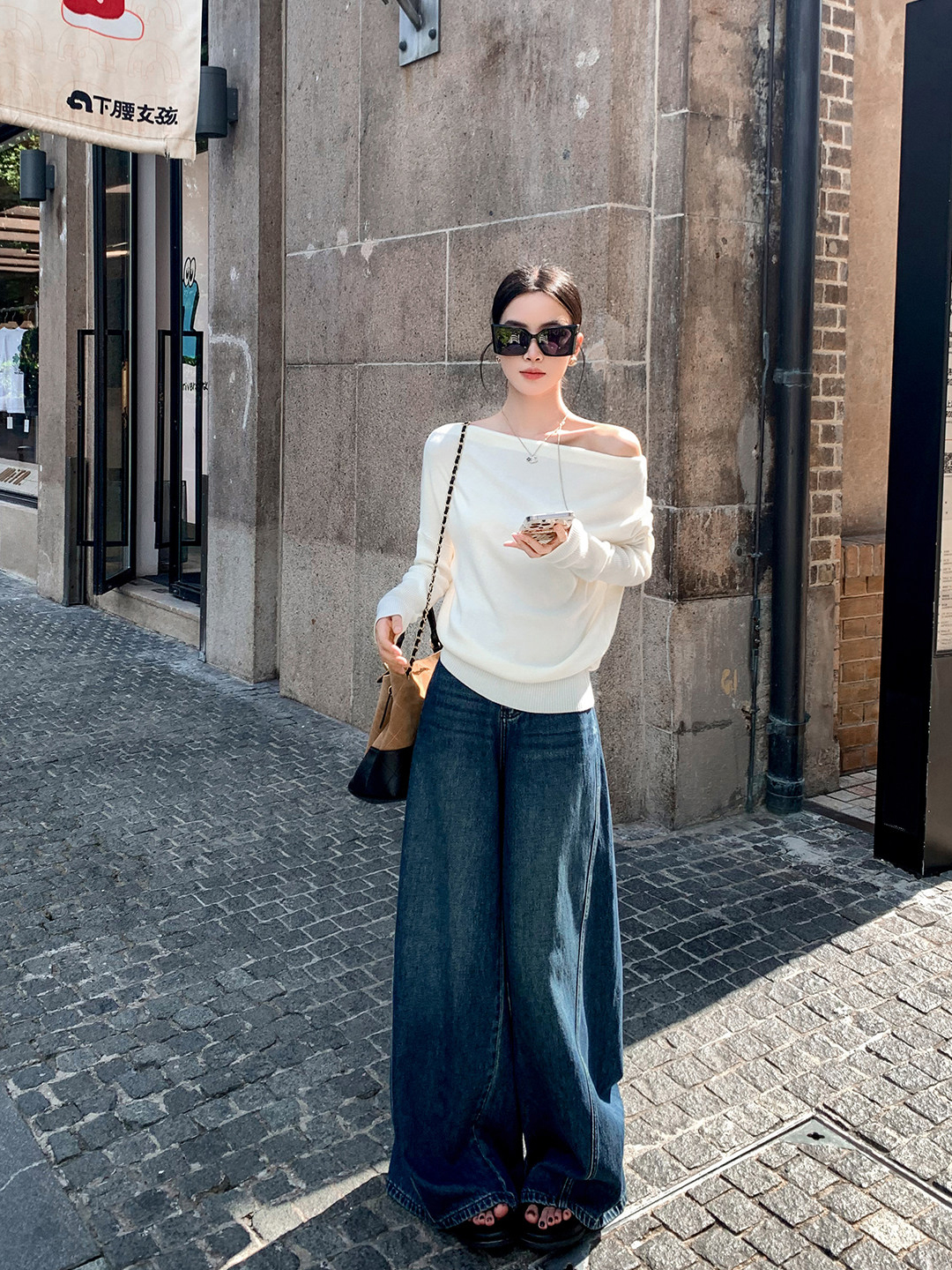 Off-Shoulder One-Shoulder Draped Neck Multi-Way Knit Sweater for Women - Image 4