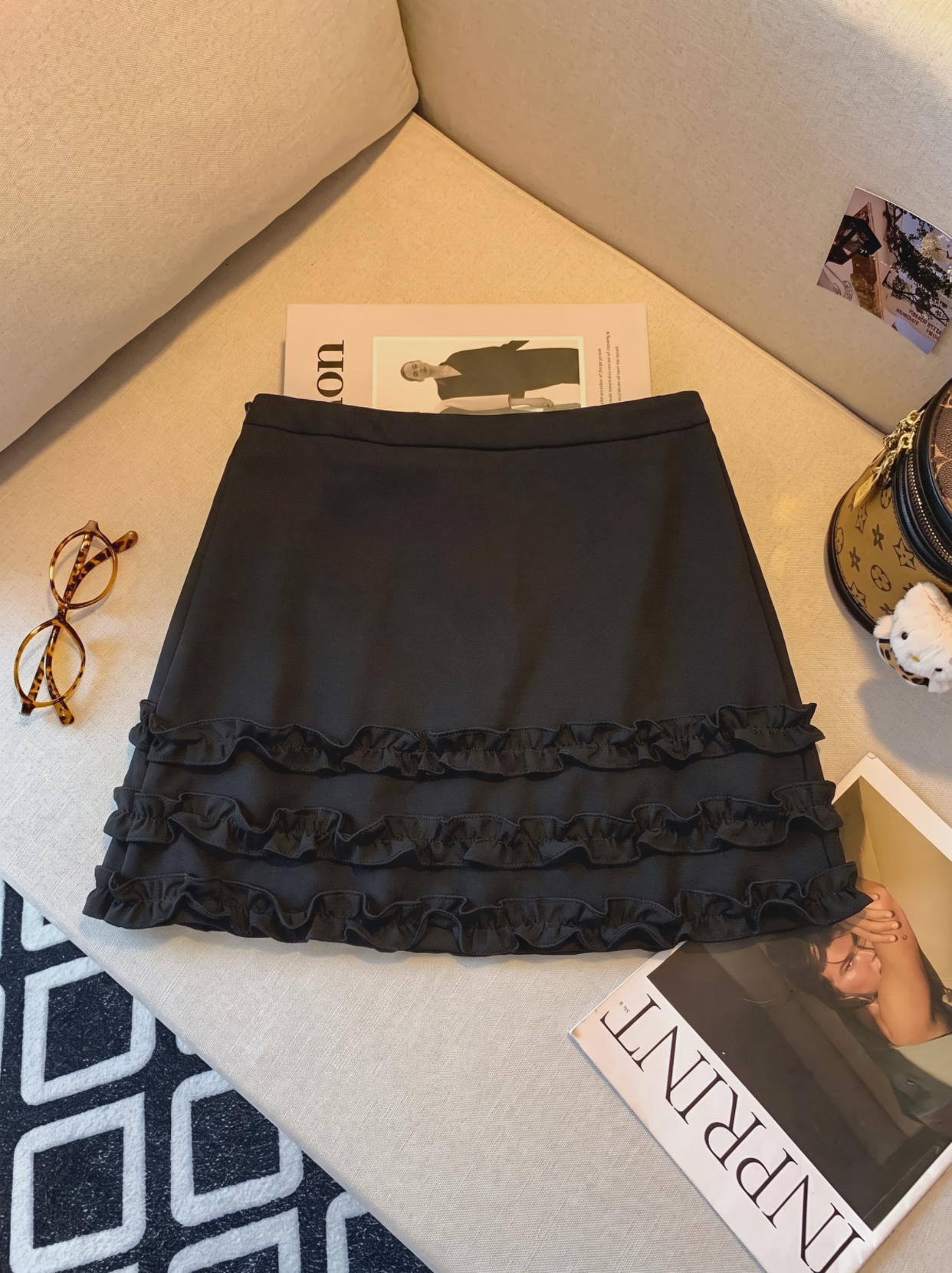 Women's High Waist Ruffle A-Line Skirt Korean Style Black Anti-Exposure Fall 2026 - Image 4