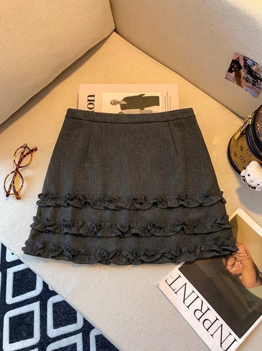 Women's High Waist Ruffle A-Line Skirt Korean Style Black Anti-Exposure Fall 2026 - Image 3